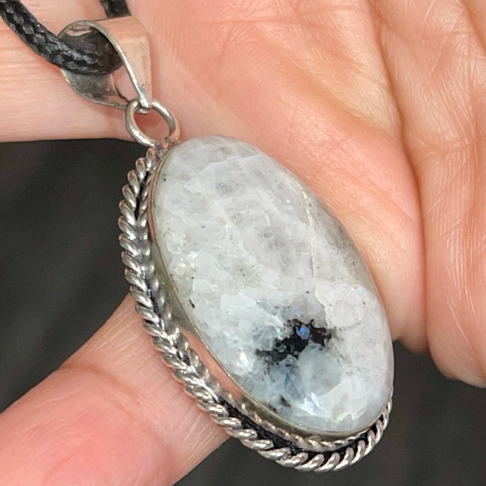 Rainbow Moonstone Crystal Pendant 2”